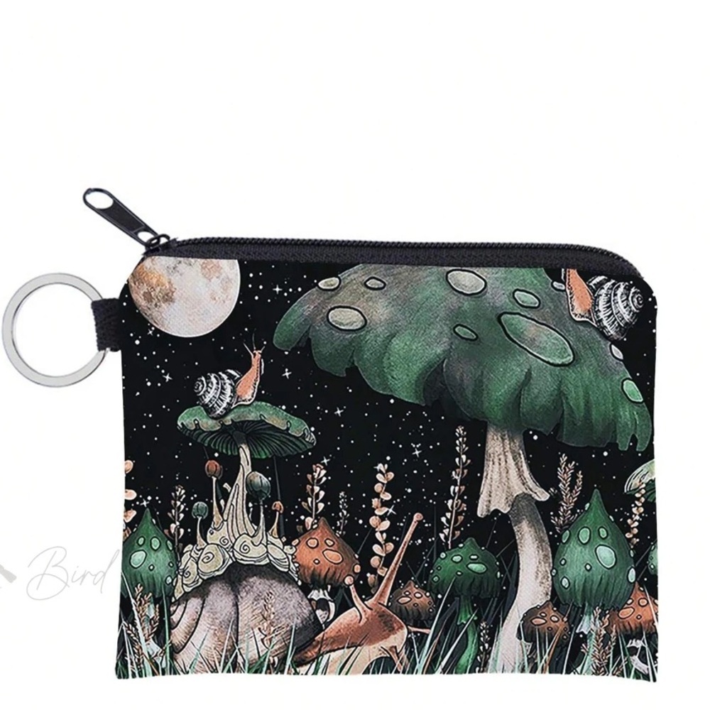Zipper Wallet with Keychain 1PC Colorful Mushroom Pattern Coin Purse, NWOT